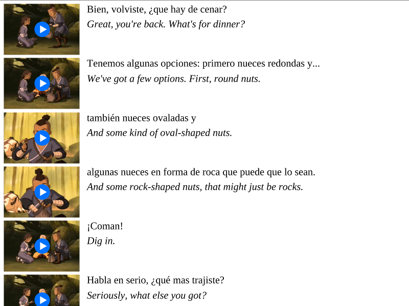 Review page with images, audio and bilingual subtitles